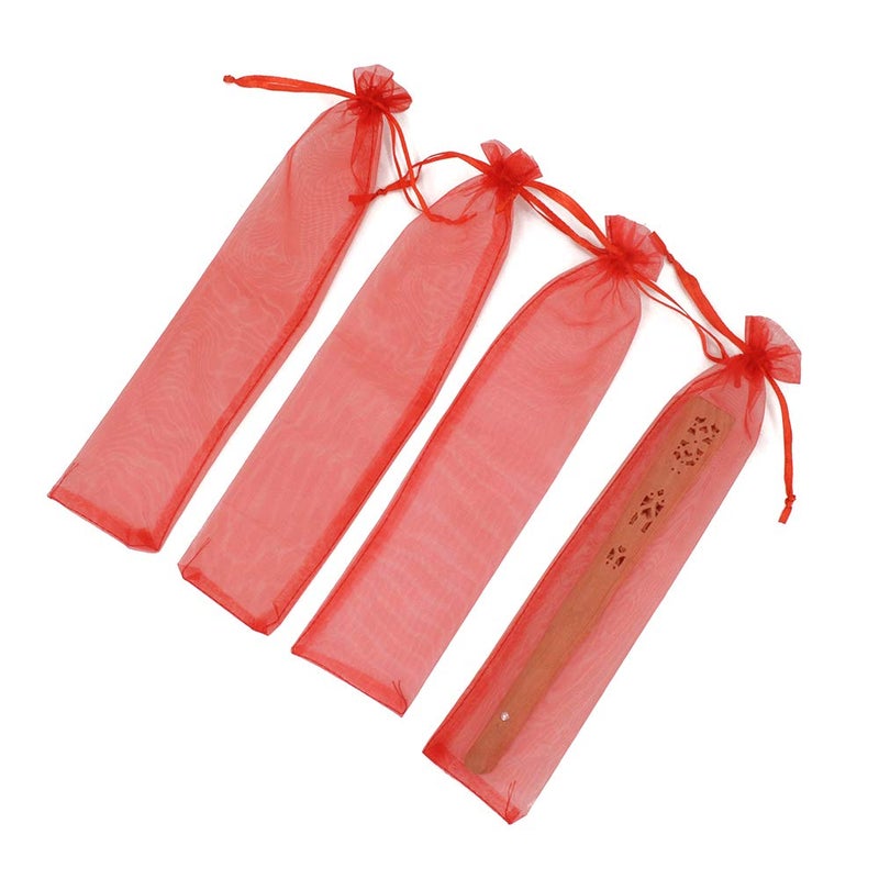 Bezall 50Pcs Red Organza Hand Fan Bags, 2x10 Inches Sheer Christmas Favors Drawstring Pouches Wedding Party Folding Fan Gift Bags - Image 4